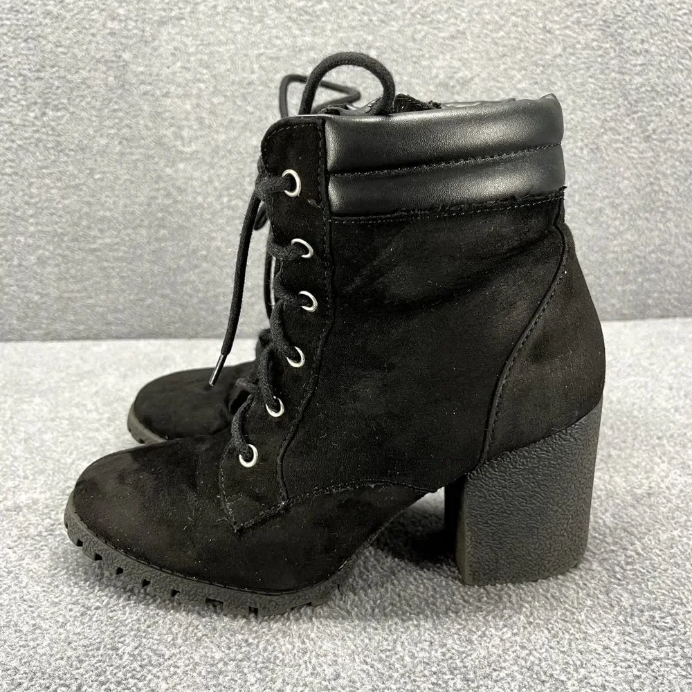 Sugar Boots Women 6 M Black Lacy Suede Heeled Zipper Lace‎ Up